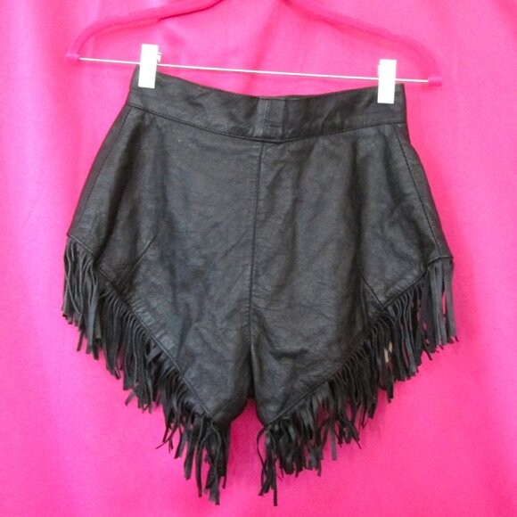 1980s NWT vintage black leather fringe shorts size small xs - Picture 4 of 6